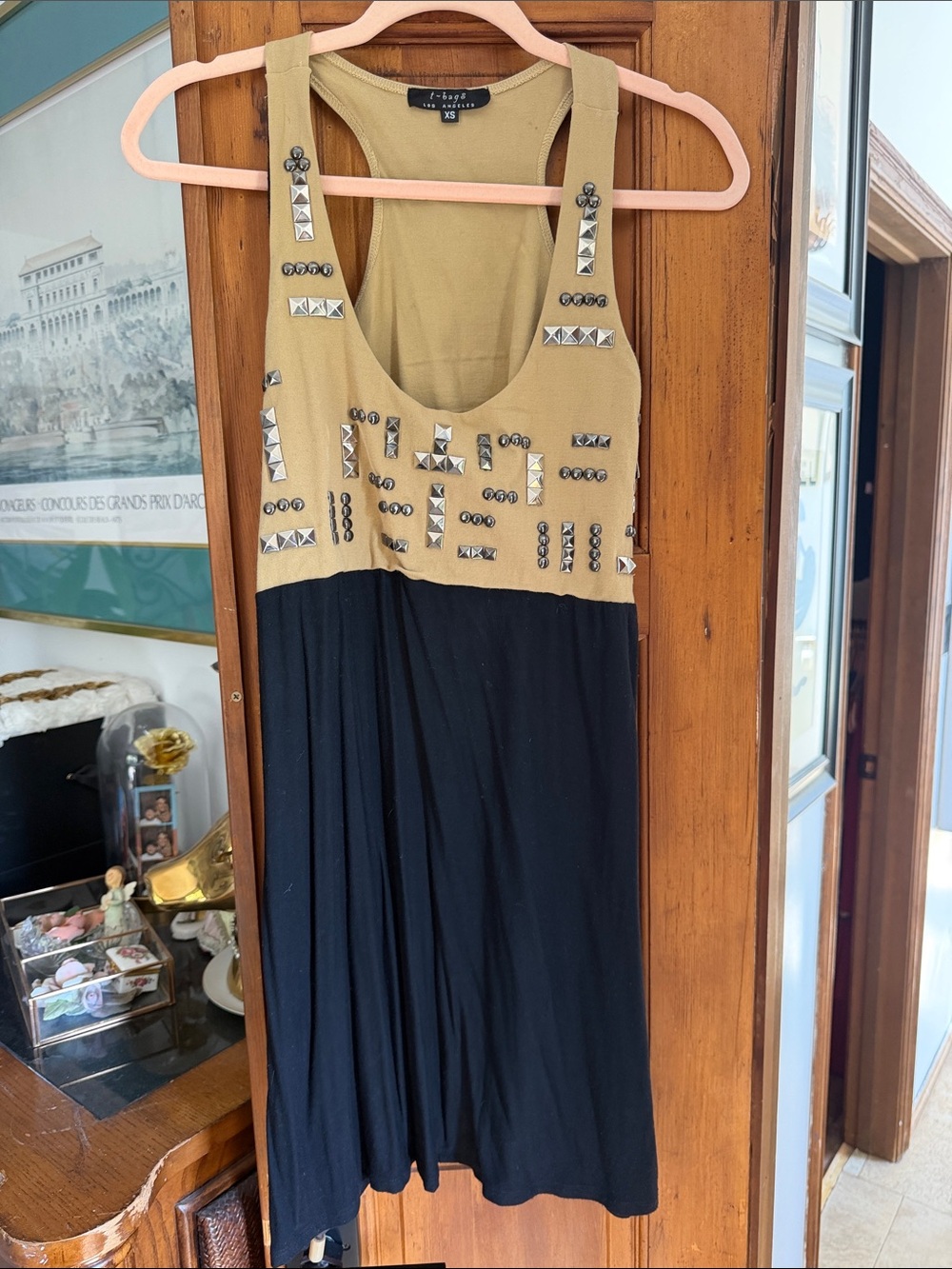 T-Bags Beaded Tank Maxi Dress - Tan & Black